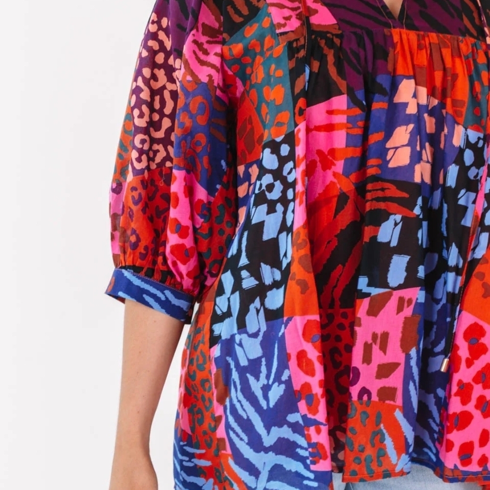 J. Marie Vibrant Multi-Color Patchwork Blouse Xs - image 3